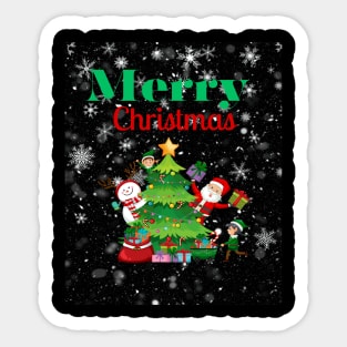 Merry Christmas, Santa, Elf, Snowman Design Sticker